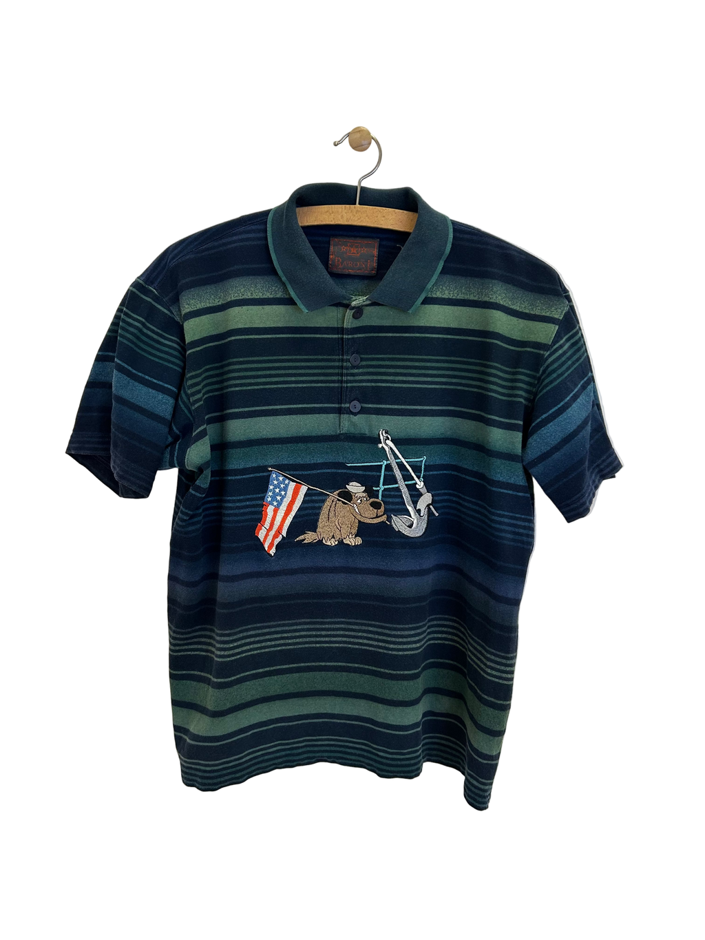 Vintage Stribet Polo m. Motiv - Str. S (oversized)