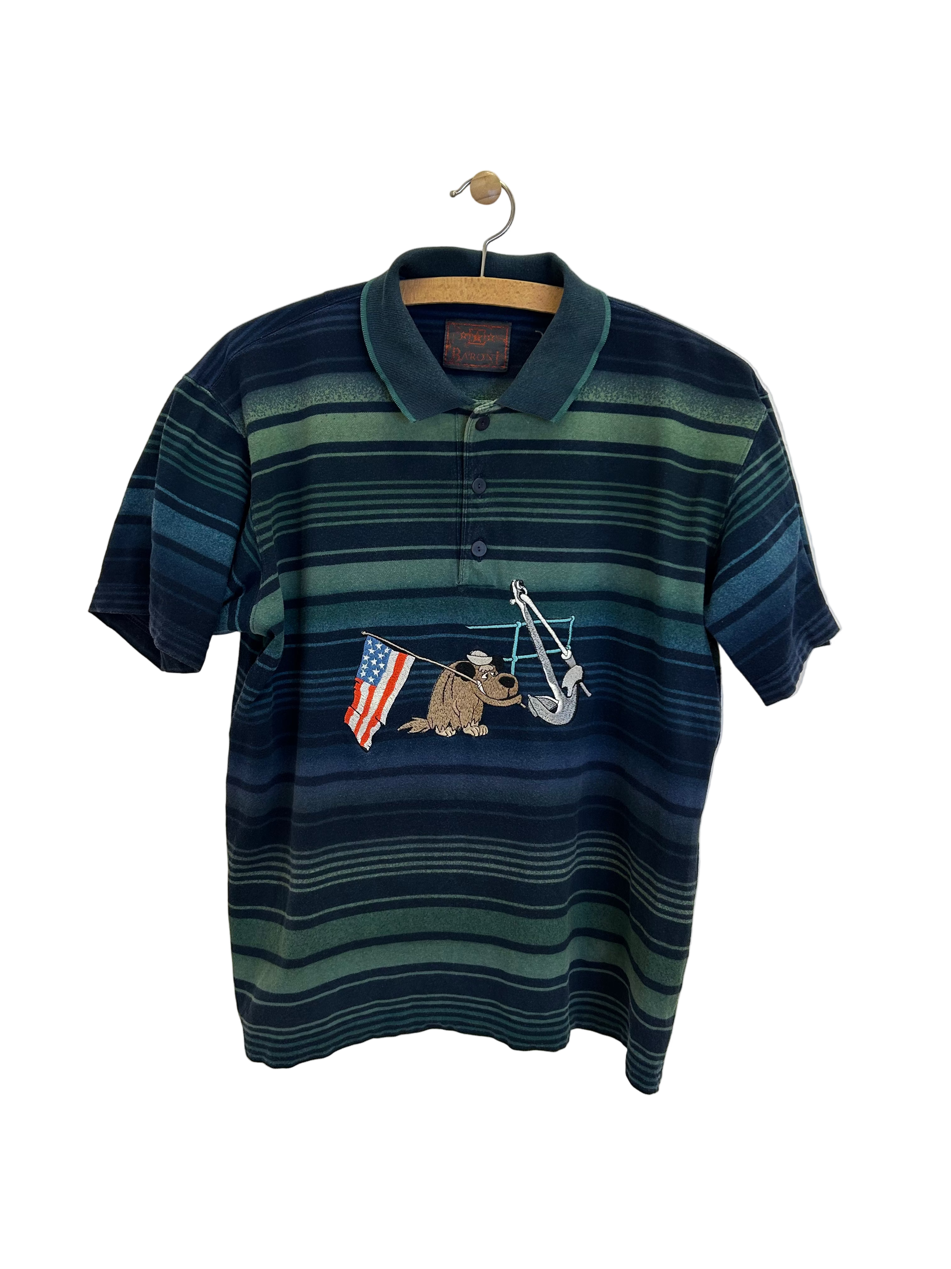 Vintage Stribet Polo m. Motiv - Str. S (oversized)