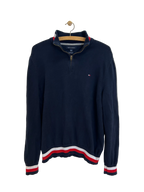 Vintage Tommy Hilfiger Striktrøje med 1/4 Lynlås - Str. L