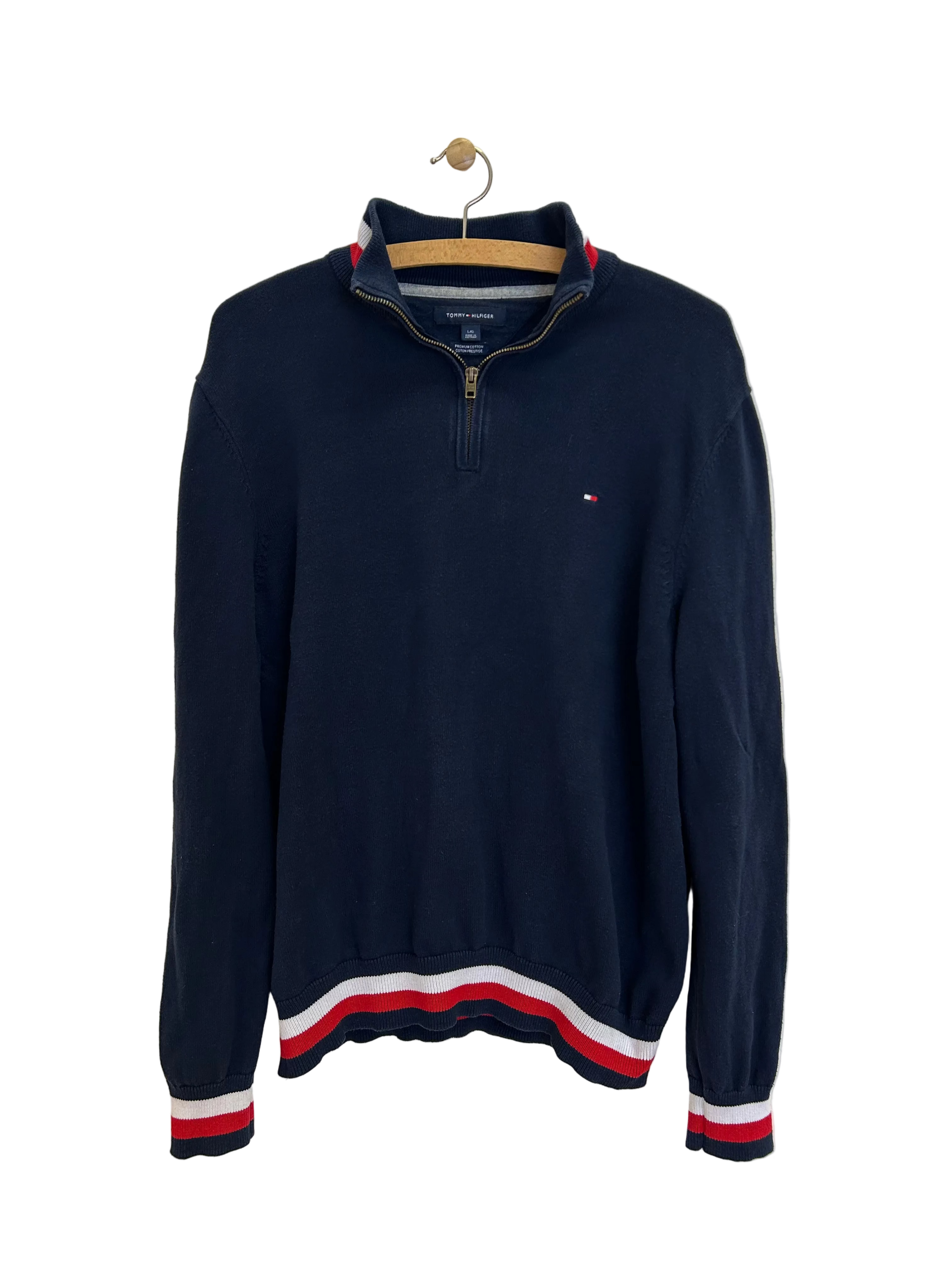 Vintage Tommy Hilfiger Striktrøje med 1/4 Lynlås - Str. L